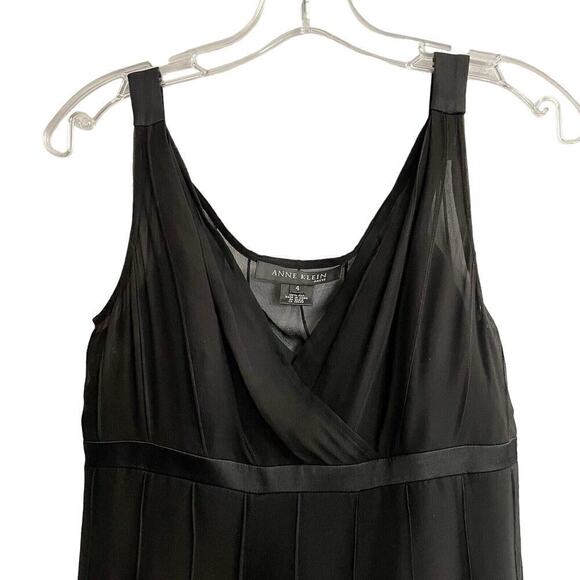 Vintage Anne Klein 100% Silk Sleeveless Dress Sz 4 Black Lined Flare Par… - Picture 3 of 7